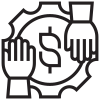 icon of community hands surrounding dollar sign that also looks like a plant