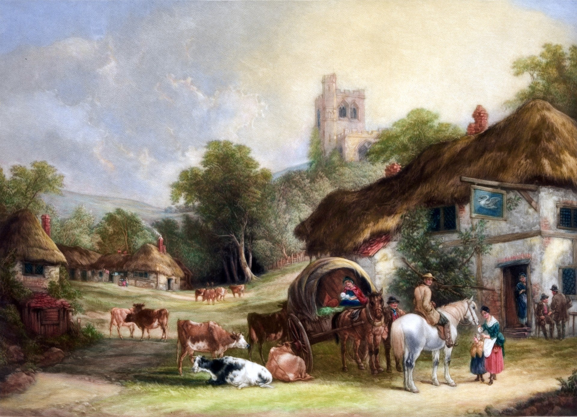 English Country Village Painting